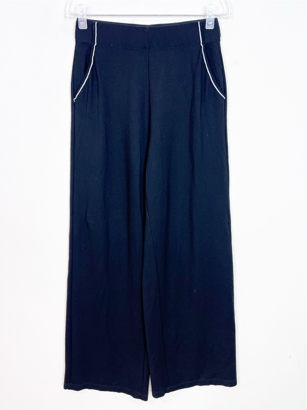 MAX STUDIO LONDON BLACK WIDE LEG PULL ON PANTS WHITE PIPING WOMENS SZ SMALL
